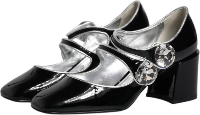 Dolce & Gabbana Kristal Mary Jane Zwarte Leren Pumps Black Dames