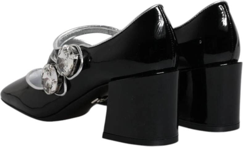 Dolce & Gabbana Kristal Mary Jane Zwarte Leren Pumps Black Dames