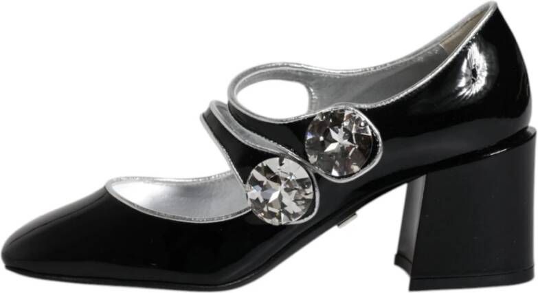 Dolce & Gabbana Kristal Mary Jane Zwarte Leren Pumps Black Dames