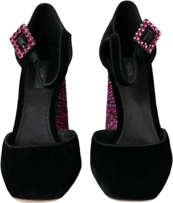 Dolce & Gabbana Kristal Mary Janes Schoenen in Fluweel Black Dames