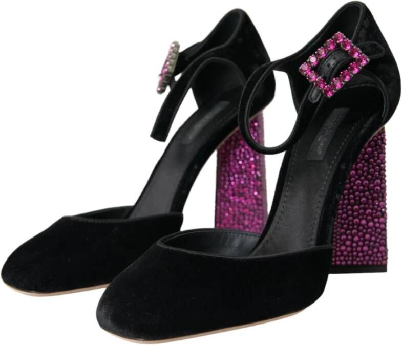 Dolce & Gabbana Kristal Mary Janes Schoenen in Fluweel Black Dames