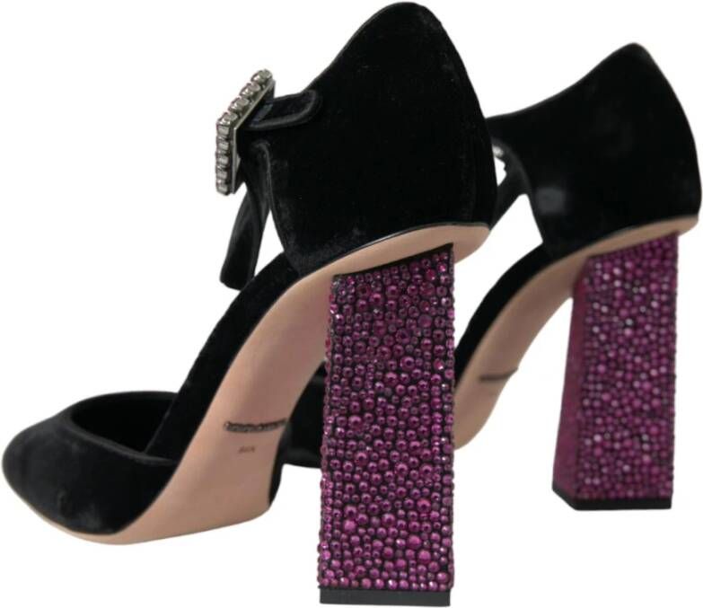 Dolce & Gabbana Kristal Mary Janes Schoenen in Fluweel Black Dames