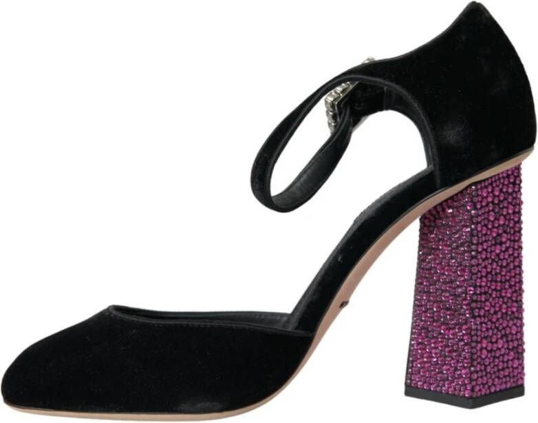 Dolce & Gabbana Kristal Mary Janes Schoenen in Fluweel Black Dames