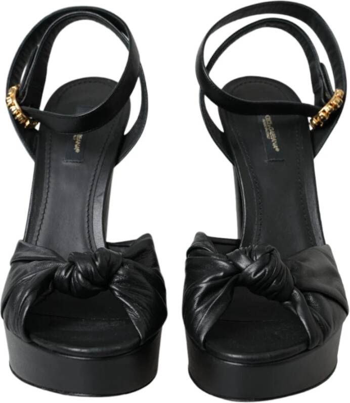 Dolce & Gabbana Kristal Platform Zwarte Leren Sandalen Black Dames