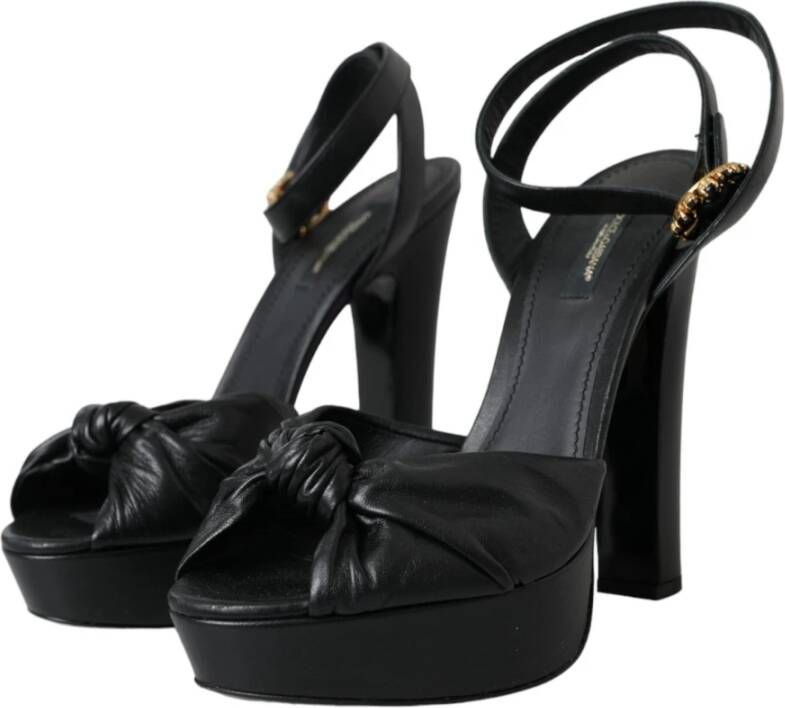 Dolce & Gabbana Kristal Platform Zwarte Leren Sandalen Black Dames