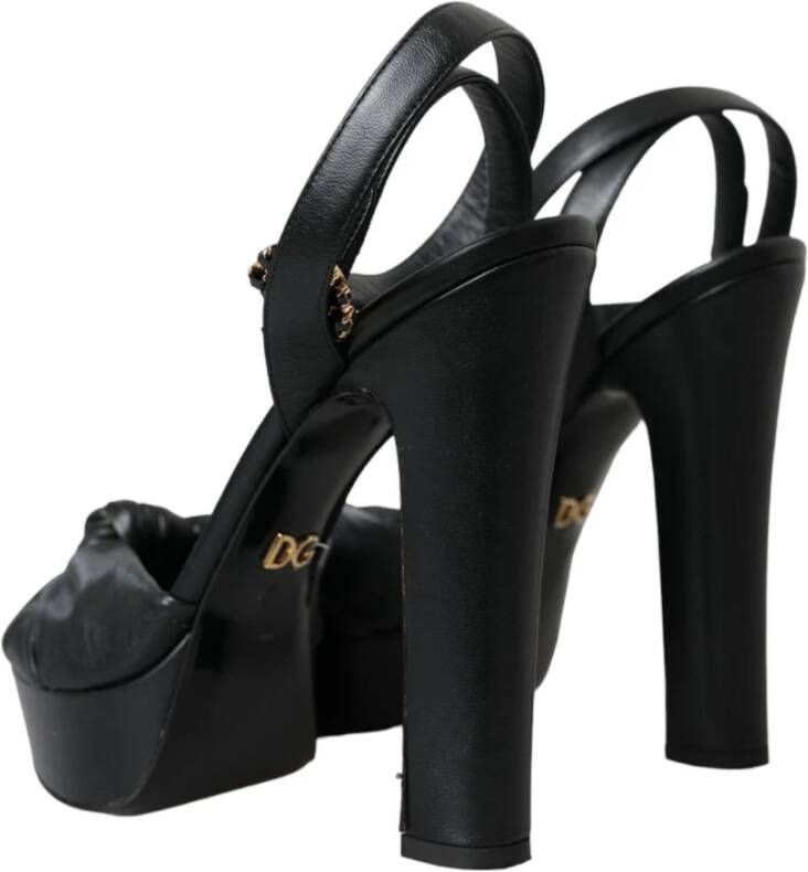 Dolce & Gabbana Kristal Platform Zwarte Leren Sandalen Black Dames