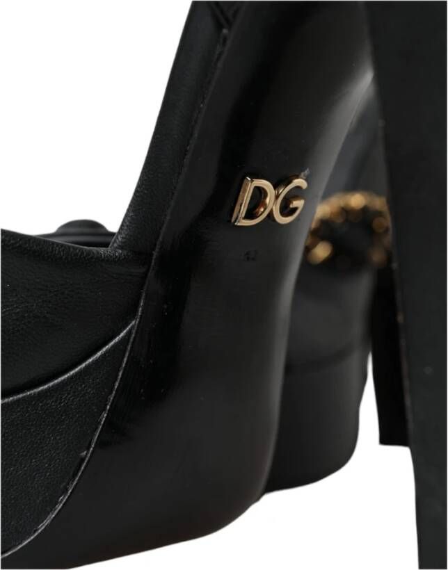 Dolce & Gabbana Kristal Platform Zwarte Leren Sandalen Black Dames