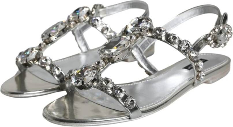 Dolce & Gabbana Kristal Zilveren Sandalen Flats Flip Flops Gray Dames