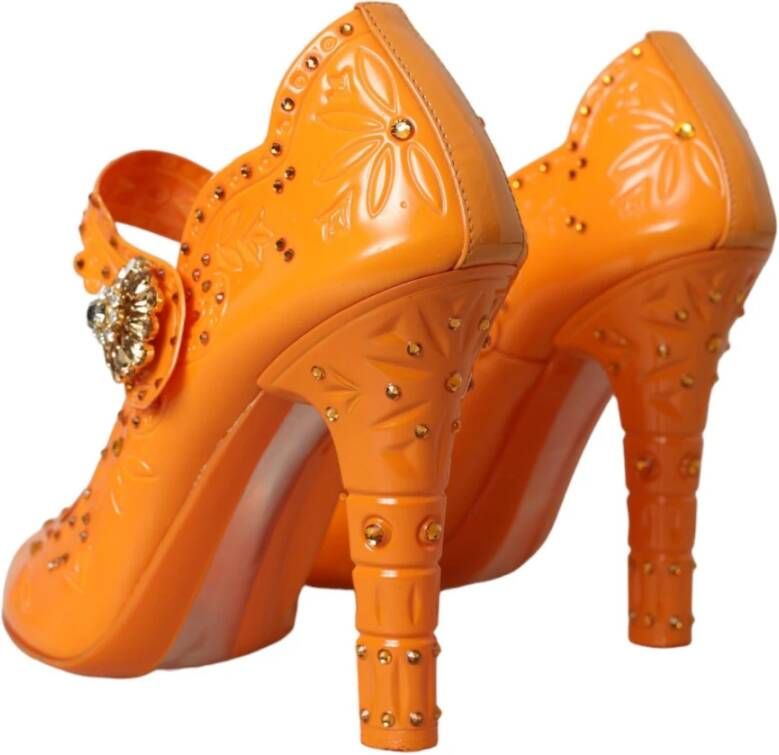 Dolce & Gabbana Kristalbloem Pumps Multicolor Kristallen Orange Dames