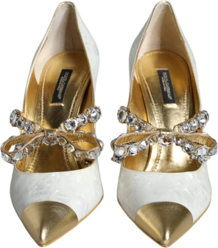 Dolce & Gabbana Kristalboog Parel Pumps Witgoud White Dames