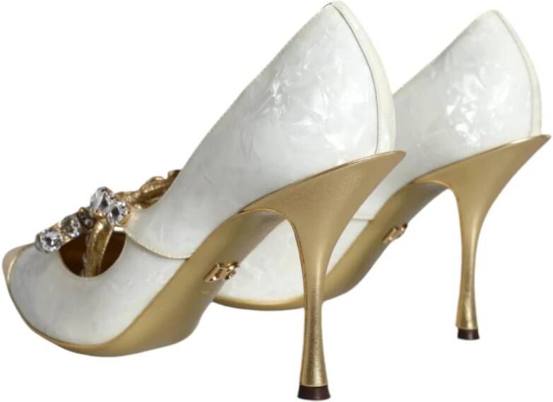 Dolce & Gabbana Kristalboog Parel Pumps Witgoud White Dames