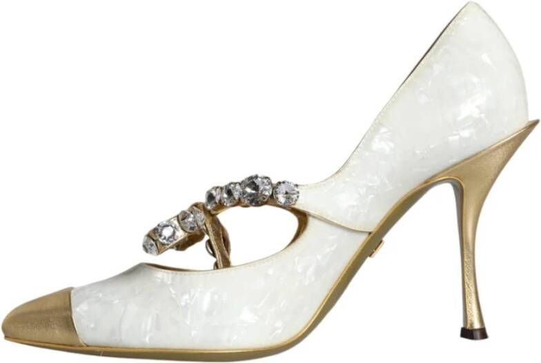 Dolce & Gabbana Kristalboog Parel Pumps Witgoud White Dames