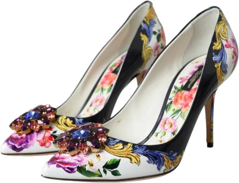 Dolce & Gabbana Kristallen Bloemen Leren Hakken Pumps Multicolor Dames