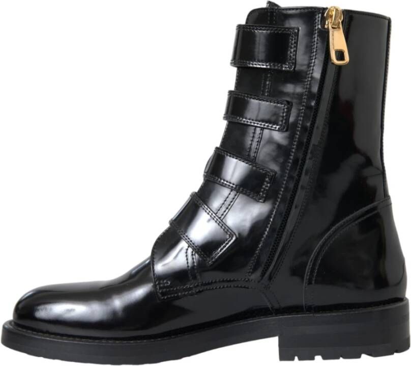 Dolce & Gabbana Kristallen Gesp Leren Laarzen Black Dames