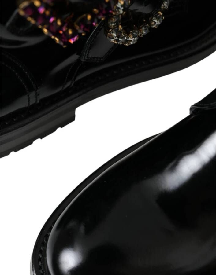 Dolce & Gabbana Kristallen Gesp Leren Laarzen Black Dames