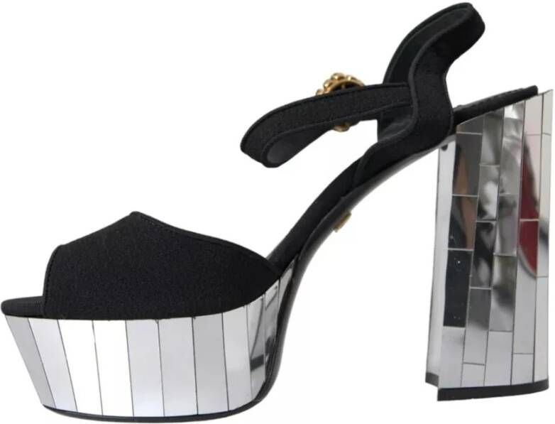 Dolce & Gabbana Kristallen Plateau Sandalen met Spiegelhakken Black Dames