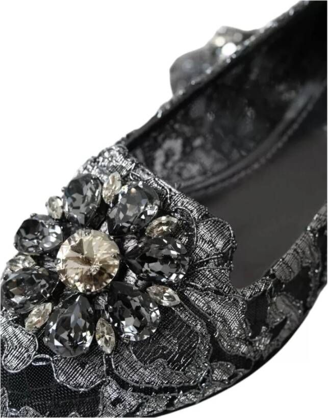 Dolce & Gabbana Kristalversierde Ballet Loafers in Grijs Black Dames