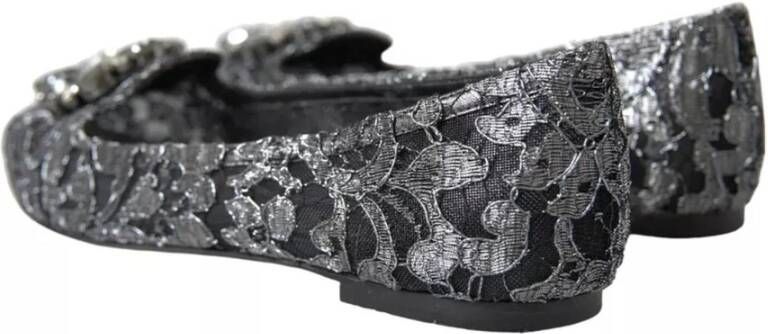 Dolce & Gabbana Kristalversierde Ballet Loafers in Grijs Black Dames