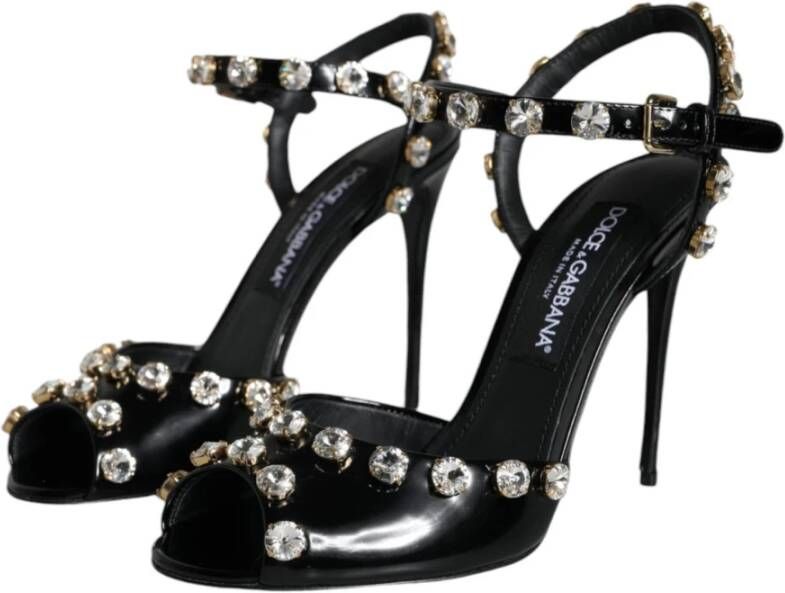 Dolce & Gabbana Kristalversierde enkelband sandalen Black Dames