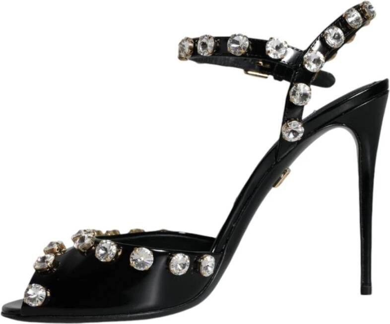 Dolce & Gabbana Kristalversierde enkelband sandalen Black Dames