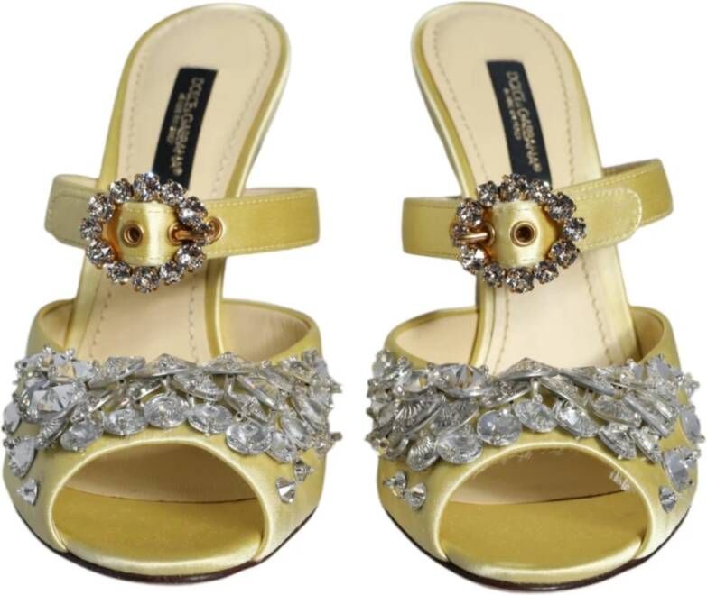 Dolce & Gabbana Kristalversierde gele satijnen sandalen Yellow Dames