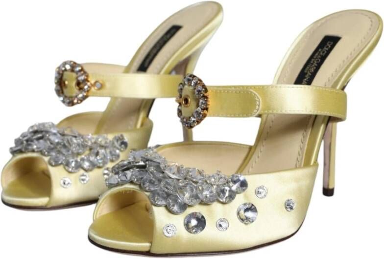 Dolce & Gabbana Kristalversierde gele satijnen sandalen Yellow Dames