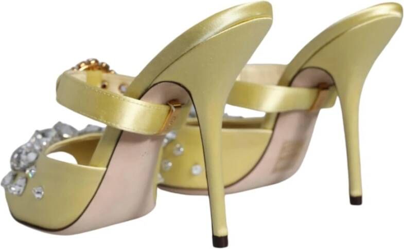 Dolce & Gabbana Kristalversierde gele satijnen sandalen Yellow Dames