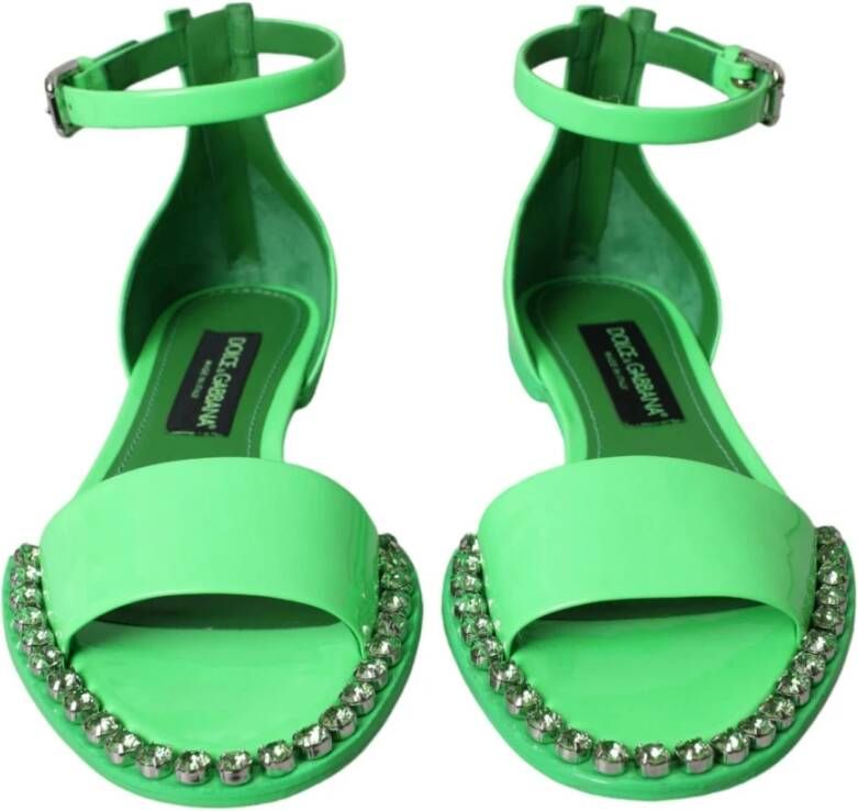 Dolce & Gabbana Kristalversierde Groene Leren Sandalen Green Dames