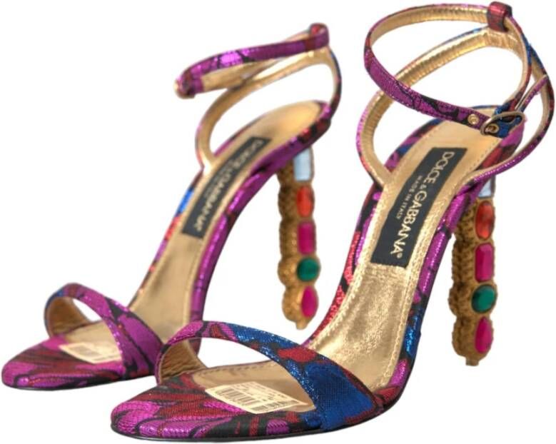 Dolce & Gabbana Kristalversierde Jacquard Sandalen Multicolor Dames