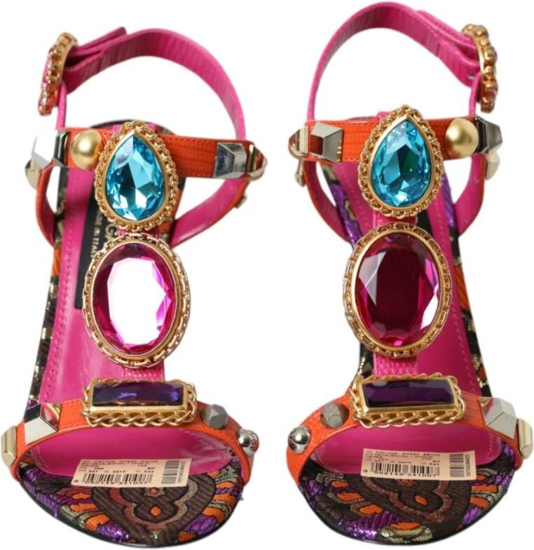 Dolce & Gabbana Kristalversierde Jacquard Sandalen Multicolor Dames