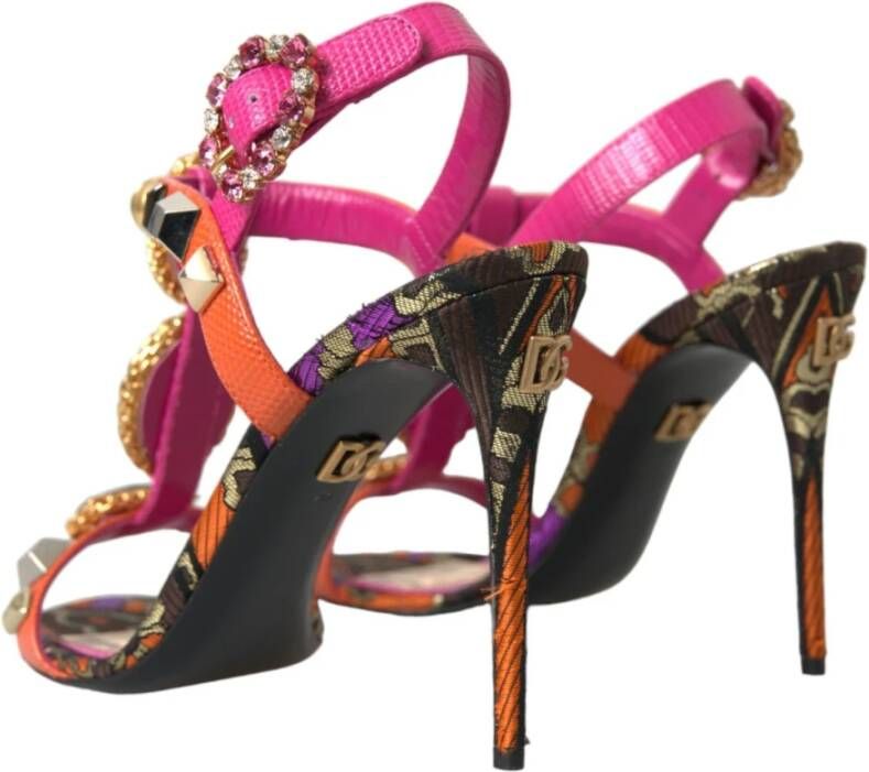 Dolce & Gabbana Kristalversierde Jacquard Sandalen Multicolor Dames