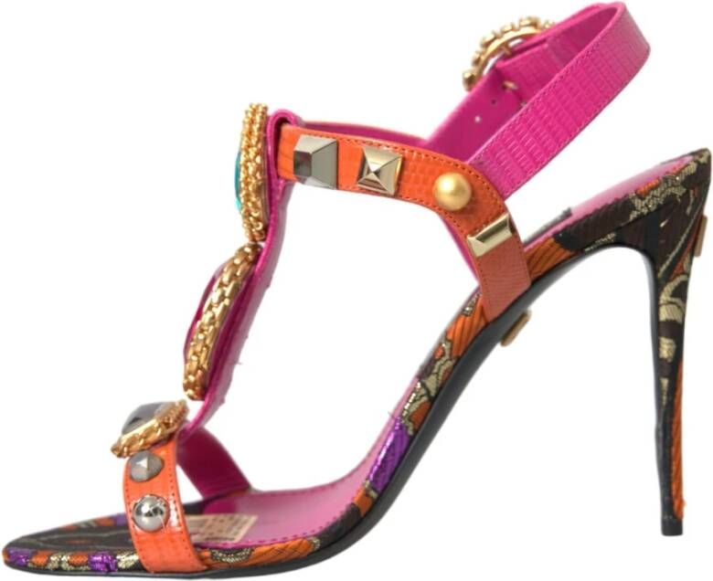 Dolce & Gabbana Kristalversierde Jacquard Sandalen Multicolor Dames