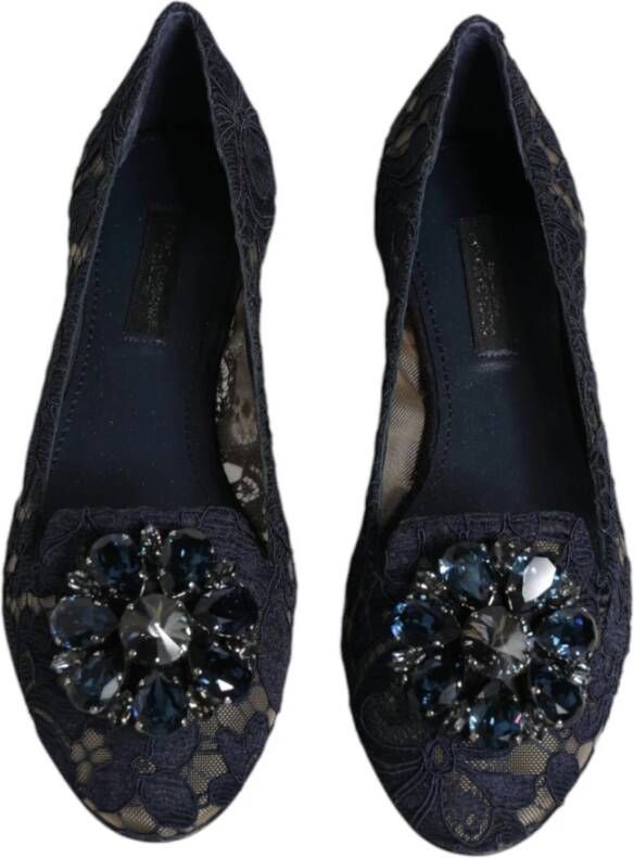 Dolce & Gabbana Kristalversierde Kant Flats Blue Dames