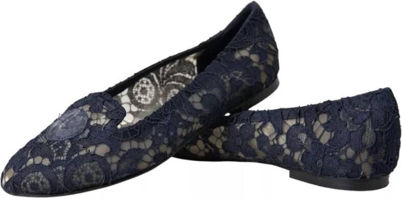 Dolce & Gabbana Kristalversierde Kant Platte Schoenen Blue Dames