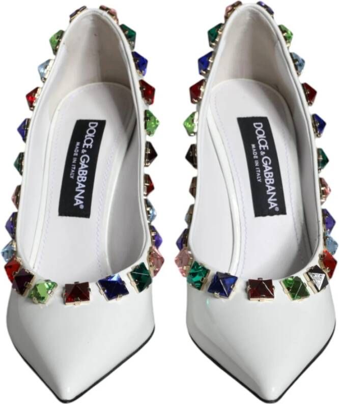 Dolce & Gabbana Kristalversierde Leren Hoge Hakken Pumps White Dames