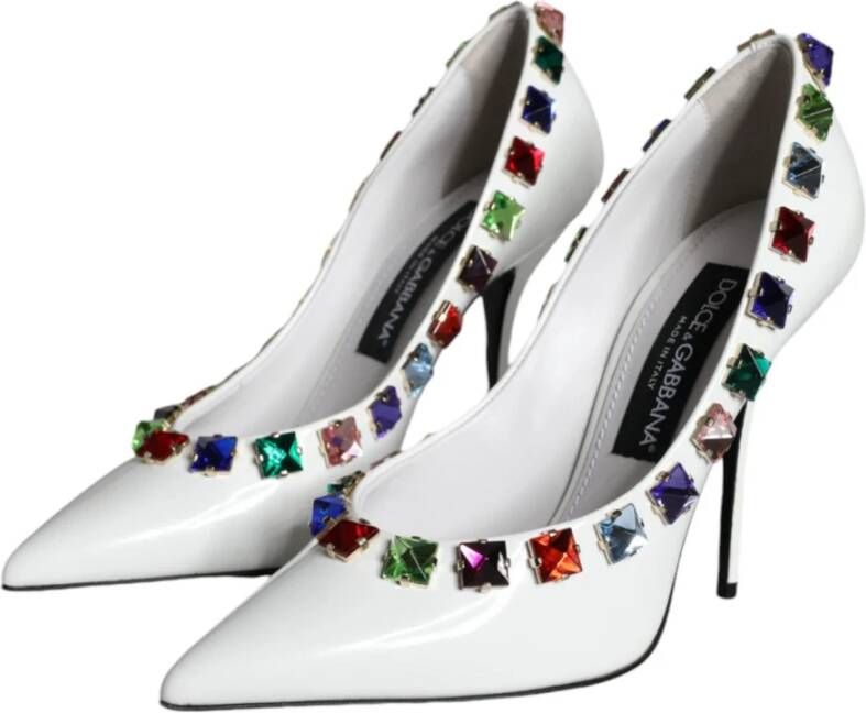 Dolce & Gabbana Kristalversierde Leren Hoge Hakken Pumps White Dames