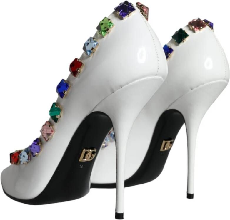 Dolce & Gabbana Kristalversierde Leren Hoge Hakken Pumps White Dames