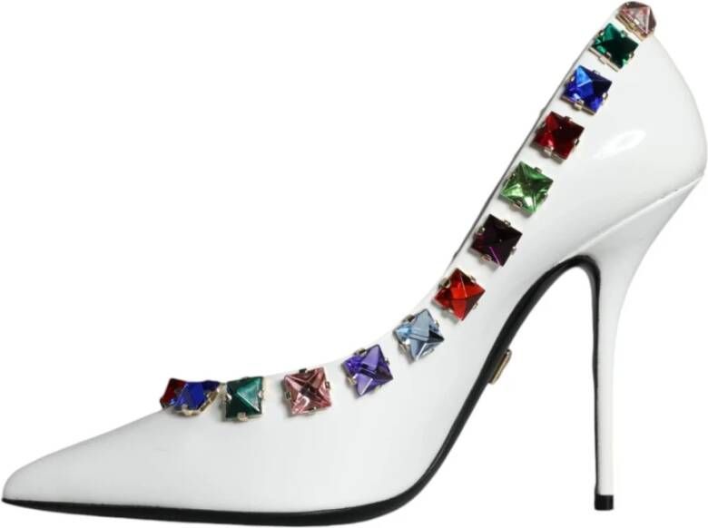 Dolce & Gabbana Kristalversierde Leren Hoge Hakken Pumps White Dames