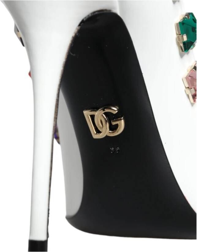 Dolce & Gabbana Kristalversierde Leren Hoge Hakken Pumps White Dames