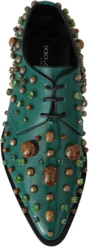 Dolce & Gabbana Kristalversierde leren loafers Green Dames