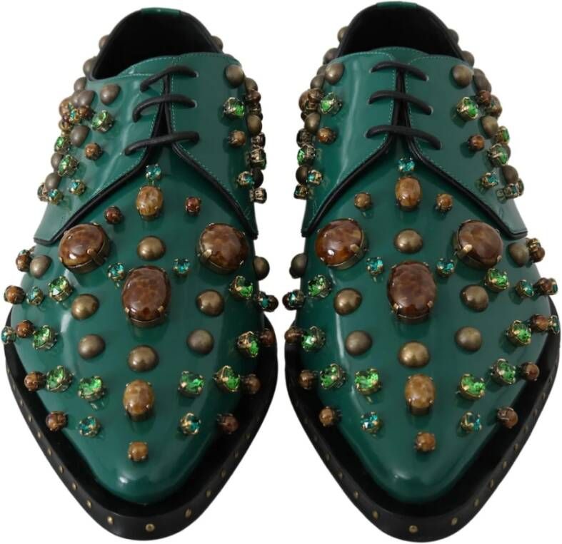 Dolce & Gabbana Kristalversierde leren loafers Green Dames