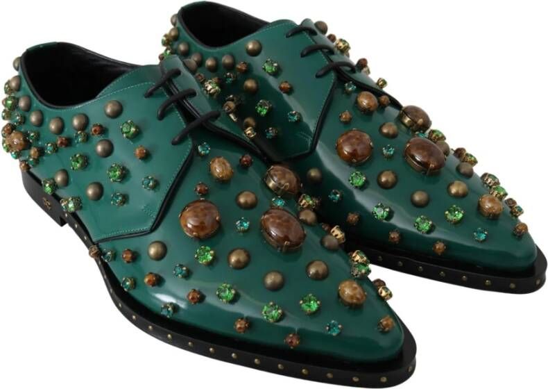 Dolce & Gabbana Kristalversierde leren loafers Green Dames