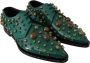 Dolce & Gabbana Groene Leren Kristallen Jurk Broque Schoenen Green - Thumbnail 6