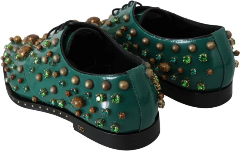 Dolce & Gabbana Kristalversierde leren loafers Green Dames