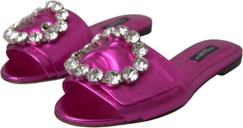 Dolce & Gabbana Kristalversierde Leren Sandalen Pink Dames