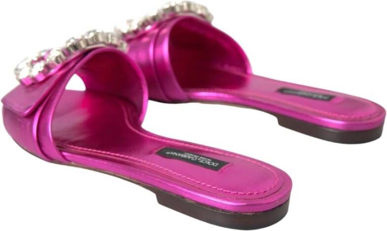 Dolce & Gabbana Kristalversierde Leren Sandalen Pink Dames