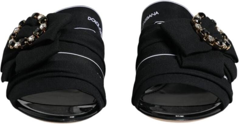 Dolce & Gabbana Kristalversierde Leren Slides Black Dames