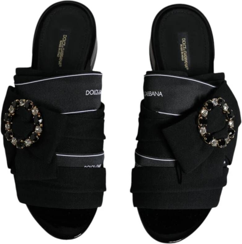 Dolce & Gabbana Kristalversierde Leren Slides Black Dames