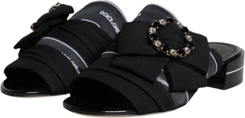 Dolce & Gabbana Kristalversierde Leren Slides Black Dames