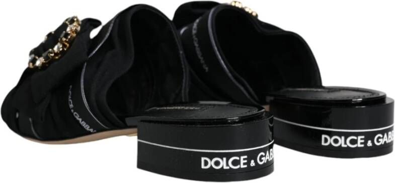 Dolce & Gabbana Kristalversierde Leren Slides Black Dames